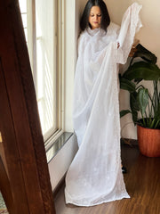 White Kota Cotton Dupatta with Embroidery and foil mirror work