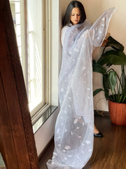 Grey Applique handwork Dupatta in Kota Cotton