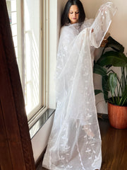 White Applique handwork Dupatta in Kota Cotton