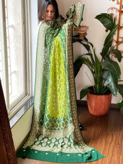 Green Handwoven NeemZari Bareek Bandhani with Dabka Handwork in Pure Georgette