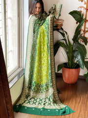 Green Handwoven NeemZari Bareek Bandhani with Dabka Handwork in Pure Georgette