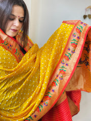 Bandhani with Woven Paithani Dupatta in Fine Blended Silk