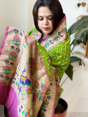 Bandhani with Woven Paithani Dupatta in Fine Blended Silk