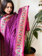Bandhani with Woven Paithani Dupatta in Fine Blended Silk