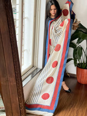 Beige Handblock printed dupatta in Mul Cotton