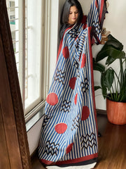 Beige Handblock printed dupatta in Mul Cotton
