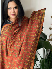 Rust Ajrakh Handblock Printed Dupatta on Chanderi Silk