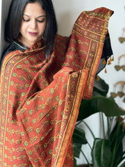 Rust Ajrakh Handblock Printed Dupatta on Chanderi Silk