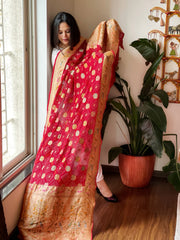 Red Rai Bandhej Dupatta with Meenakari Jaal design in Pure Georgette