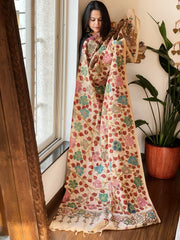 Handpainted Kalamkari Dupatta with Thread & Mirror Handwork in Chanderi Silk