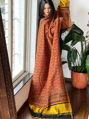 Rust Ajrakh Handblock Printed Dupatta on Chanderi Silk