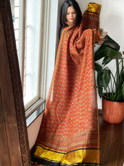 Rust Ajrakh Handblock Printed Dupatta on Chanderi Silk