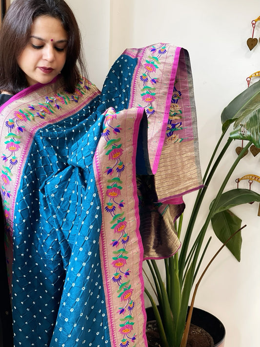 Bandhani with Woven Paithani Dupatta in Fine Blended Silk