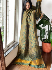 Green Ajrakh Handblock Printed Dupatta on Chanderi Silk