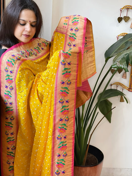 Bandhani with Woven Paithani Dupatta in Fine Blended Silk