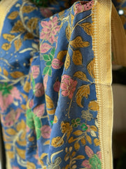 Handpainted Kalamkari Dupatta with Thread & Mirror Handwork in Chanderi Silk