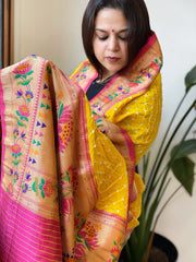 Bandhani with Woven Paithani Dupatta in Fine Blended Silk