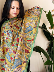 Handpainted Kalamkari Dupatta with Thread & Mirror Handwork in Chanderi Silk