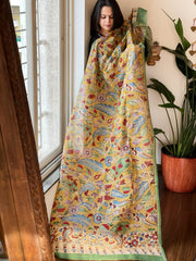 Handpainted Kalamkari Dupatta with Thread & Mirror Handwork in Chanderi Silk