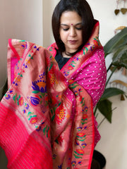 Bandhani with Woven Paithani Dupatta in Fine Blended Silk