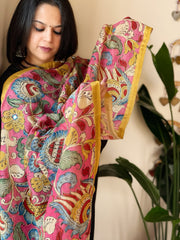 Handpainted Kalamkari Dupatta with Thread & Mirror Handwork in Chanderi Silk