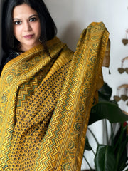 Mustard Ajrakh Handblock Printed Dupatta on Chanderi Silk