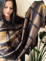 Black Woven Zari Pashmina Check Design Stole