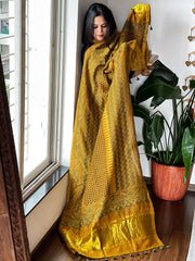 Mustard Ajrakh Handblock Printed Dupatta on Chanderi Silk
