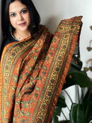 Rust Ajrakh Handblock Printed Dupatta on Chanderi Silk