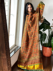 Rust Ajrakh Handblock Printed Dupatta on Chanderi Silk