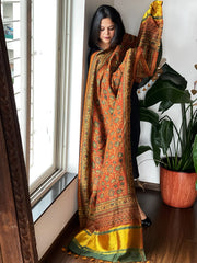 Rust Ajrakh Handblock Printed Dupatta on Chanderi Silk
