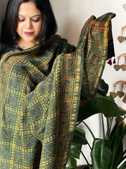 Green Ajrakh Handblock Printed Dupatta on Chanderi Silk