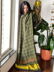 Green Ajrakh Handblock Printed Dupatta on Chanderi Silk