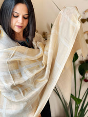 Off-White Woven Zari Pashmina Check Design Stole