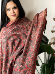 Rust Ajrakh Handblock Printed Dupatta on Chanderi Silk