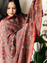 Rust Ajrakh Handblock Printed Dupatta on Chanderi Silk