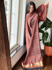 Rust Ajrakh Handblock Printed Dupatta on Chanderi Silk