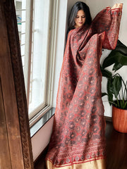 Rust Ajrakh Handblock Printed Dupatta on Chanderi Silk