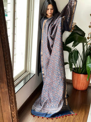 Blue Ajrakh Handblock Printed Dupatta on Chanderi Silk