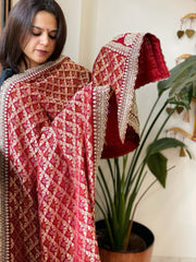 Maroon Woven Bandhej Banarasi Dupatta in Fine Georgette with Zardosi Work
