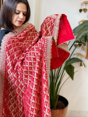 Red Woven Bandhej Banarasi Dupatta in Fine Georgette with Zardosi Work
