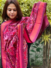 Wine Handwoven Ikat Dupatta Pure Silk-Cotton
