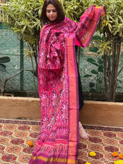 Wine Handwoven Ikat Dupatta Pure Silk-Cotton