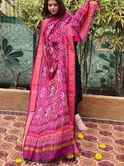 Wine Handwoven Ikat Dupatta Pure Silk-Cotton