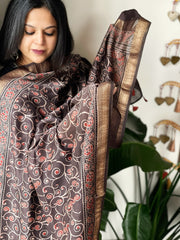 Lite Brown Ajrakh Handblock Printed Dupatta on Chanderi Silk