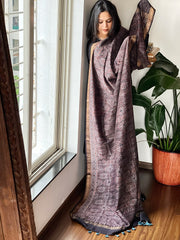 Black Ajrakh Handblock Printed Dupatta on Chanderi Silk