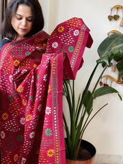 Maroon Handmade Kantha Dupatta in Pure Cotton
