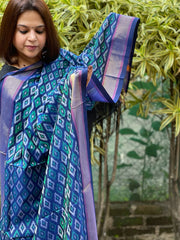 Blue Handwoven Ikat Dupatta Pure Silk-Cotton