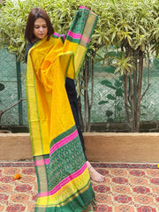 Yellow Handwoven Ikat Dupatta Pure Silk-Cotton