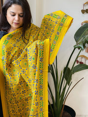 Yellow Handmade Kantha Dupatta in Pure Cotton